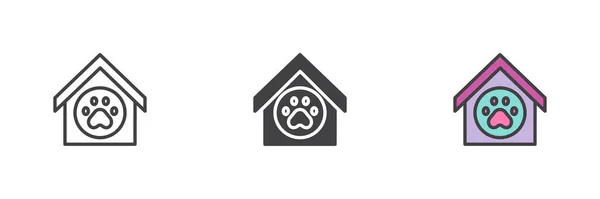 Conjunto Iconos Estilo Diferente Doghouse Línea Glifo Contorno Rellenado Versión — Vector de stock