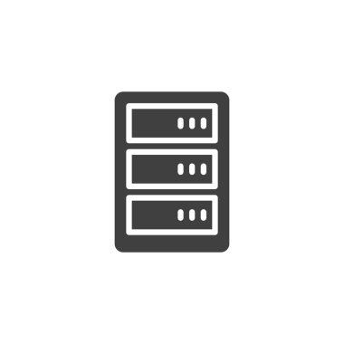 Veri sunucu ikonu. Mobil konsept ve web tasarımı için düz tabela. Sunucu raf simgesi. Sembol, logo çizimi. Vektör grafikleri