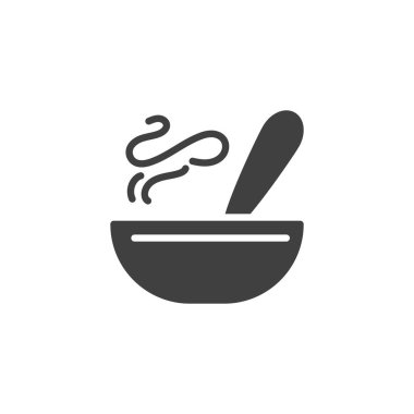 Sıcak çorba kasesi vektör simgesi. Mobil konsept ve web tasarımı için düz tabela. Çorba kasesi sembolü. Sembol, logo çizimi. Vektör grafikleri