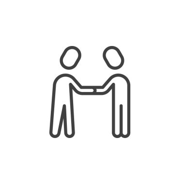 Ortaklık, el sıkışma çizgisi simgesi. Mobil konsept ve web tasarımı için doğrusal biçim işareti. Dostluk tokalaşması vektör simgesi. Sembol, logo çizimi. Vektör grafikleri