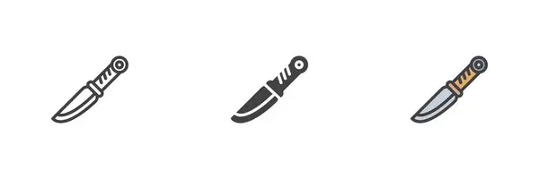 軍用ナイフの異なるスタイルのアイコンセット ライン グリフ 充填されたアウトラインカラフルなバージョン アウトライン 充填されたベクターサイン シンボル ロゴイラスト ベクトルグラフィックス — ストックベクタ