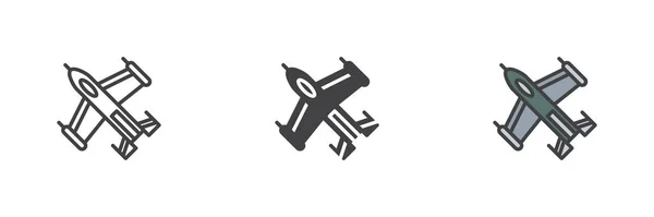 Jet Fighter Andere Stil Icon Set Linie Glyphe Und Gefüllte — Stockvektor