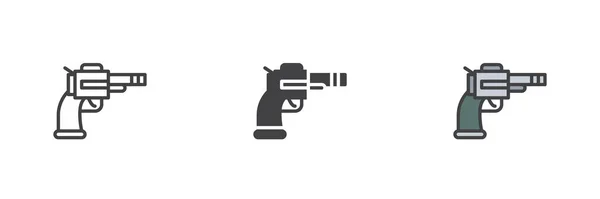 Revolver Gun Andere Stil Icon Set Linie Glyphe Und Gefüllte — Stockvektor