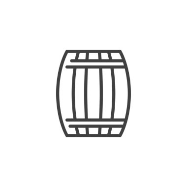 Şarap fıçısı çizgisi ikonu. Mobil konsept ve web tasarımı için doğrusal biçim işareti. Ahşap fıçı şarap ana hatlı vektör ikonu. Pub sembolü, logo çizimi. Vektör grafikleri