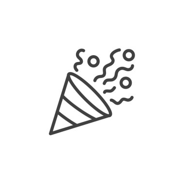 Konfeti patlatıcı çizgi ikonu. Mobil konsept ve web tasarımı için doğrusal biçim işareti. Parti popper ana hatlı vektör simgesi. Sembol, logo çizimi. Vektör grafikleri