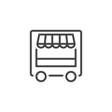 Sokak yemeği arabası çizgisi ikonu. Mobil konsept ve web tasarımı için doğrusal biçim işareti. Yemek kamyonu taslak vektör ikonu. Sembol, logo çizimi. Vektör grafikleri