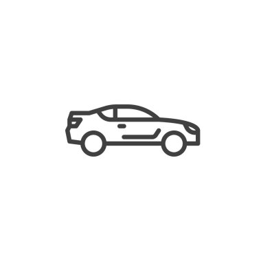 Coupe araba çizgisi simgesi. Mobil konsept ve web tasarımı için doğrusal biçim işareti. Coupe araba yan görünümü ana hatlı vektör simgesi. Sembol, logo çizimi. Vektör grafikleri