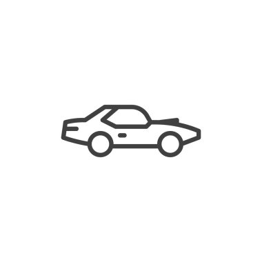 Kaslı araba çizgisi simgesi. Mobil konsept ve web tasarımı için doğrusal biçim işareti. Coupe Car 'ın yan görünüm çizgisi vektör simgesi. Sembol, logo çizimi. Vektör grafikleri