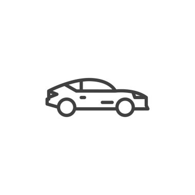 Spor araba çizgisi ikonu. Mobil konsept ve web tasarımı için doğrusal biçim işareti. Coupe Car 'ın yan görünüm çizgisi vektör simgesi. Sembol, logo çizimi. Vektör grafikleri