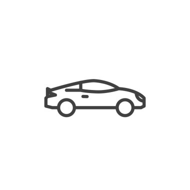 Süper araba çizgisi simgesi. Mobil konsept ve web tasarımı için doğrusal biçim işareti. Sport Car 'ın yan görünüm ana hatları vektör simgesi. Sembol, logo çizimi. Vektör grafikleri