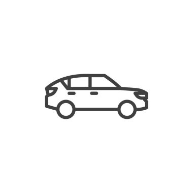 Çapraz araba çizgisi simgesi. Mobil konsept ve web tasarımı için doğrusal biçim işareti. Offroad araba yan görünümü ana hatlı vektör simgesi. Sembol, logo çizimi. Vektör grafikleri