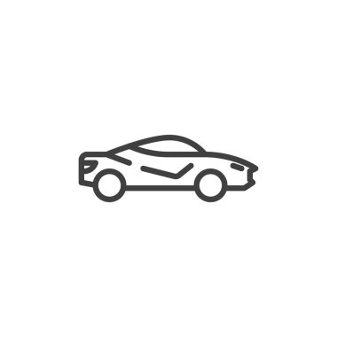 Coupe araba çizgisi simgesi. Mobil konsept ve web tasarımı için doğrusal biçim işareti. Spor araba yan görünümü ana hatlı vektör simgesi. Sembol, logo çizimi. Vektör grafikleri