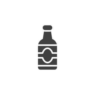 Bira şişesi vektör simgesi. Mobil konsept ve web tasarımı için düz tabela. Bir şişe bira glyph ikonu. Pub sembolü, logo çizimi. Vektör grafikleri