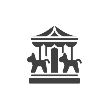 Atlıkarınca at vektör simgesi. Mobil konsept ve web tasarımı için düz tabela. Atlı atlıkarınca sembolü. Sembol, logo çizimi. Vektör grafikleri