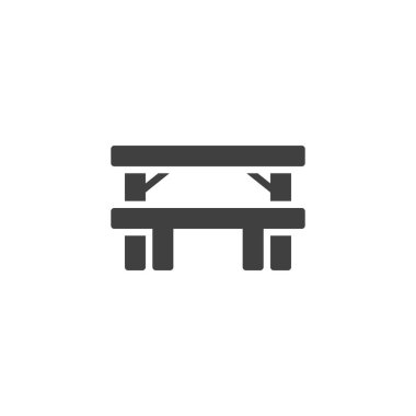 Kamp masası ve sandalye vektör ikonu. Mobil konsept ve web tasarımı için düz tabela. Masa ve sandalye sembolü. Sembol, logo çizimi. Vektör grafikleri