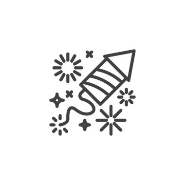 Havai fişek roket hattı ikonu. Mobil konsept ve web tasarımı için doğrusal biçim işareti. Havai fişekler ana hat vektör simgesini selamlıyor. Sembol, logo çizimi. Vektör grafikleri