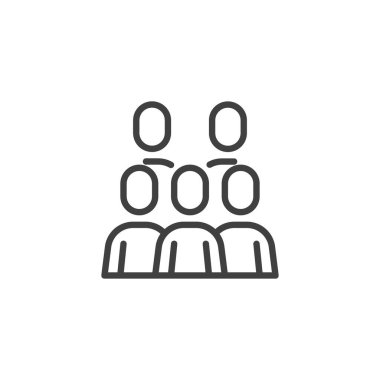 Bir sürü insan hattı ikonu. Mobil konsept ve web tasarımı için doğrusal biçim işareti. İnsanlar ana vektör simgesini gruplandırır. Sembol, logo çizimi. Vektör grafikleri