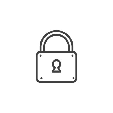 Anahtar deliği satır simgesi ile kilitle. Mobil konsept ve web tasarımı için doğrusal biçim işareti. Kilitli asma kilit ana hat vektör simgesi. Mahremiyet sembolü, logo illüstrasyonu. Vektör grafikleri