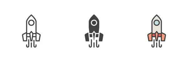 Arranque Cohete Diferente Conjunto Iconos Estilo Línea Glifo Contorno Rellenado — Vector de stock