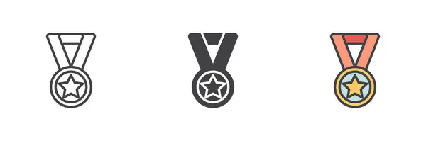 Medalla Con Estrella Estilo Diferente Conjunto Iconos Línea Glifo Contorno — Archivo Imágenes Vectoriales