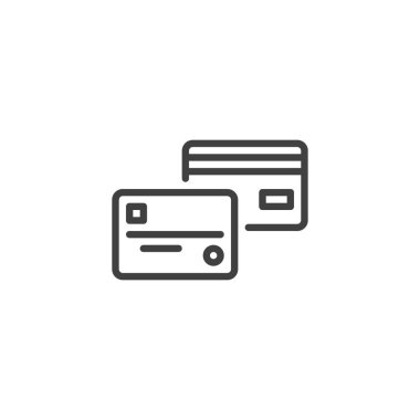 Kredi kartı simgesi. Mobil konsept ve web tasarımı için doğrusal biçim işareti. Banka kartı ana hatlı vektör simgesi. Ödeme sembolü, logo illüstrasyonu. Vektör grafikleri