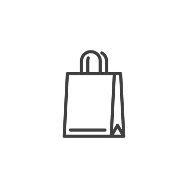 Kese kağıdı çizgisi simgesi. Mobil konsept ve web tasarımı için doğrusal biçim işareti. Alışveriş çantası taslak vektör simgesi. Sembol, logo çizimi. Vektör grafikleri
