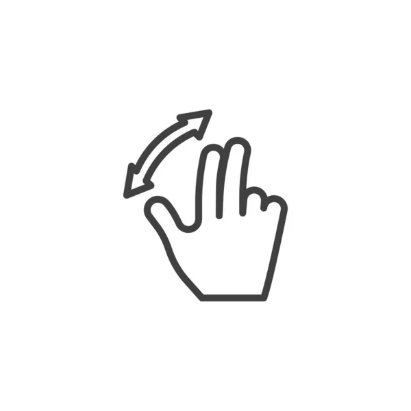 三个手指缩放手势线图标 移动概念和网页设计的线性风格标志 手指挥动手势 勾画出矢量图标 标识插图 矢量图形 — 图库矢量图片