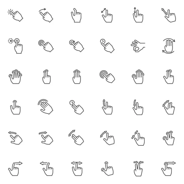 Touch Gestures Line Icons Set Linear Style Symbols Collection Outline — Stock Vector