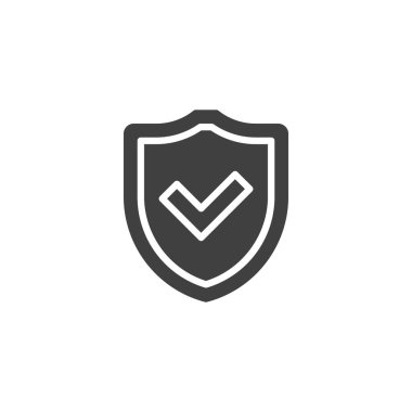 Kalkan işaretleme vektör simgesi ile. Mobil konsept ve web tasarımı için düz tabela. Koruma sembolü ikonu onaylandı. Sembol, logo çizimi. Vektör grafikleri