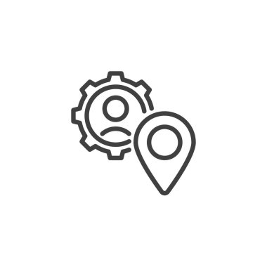 Müşteri seyahat çizgisi simgesi. Mobil konsept ve web tasarımı için kullanıcı teçhizatı ve konum pin işareti. Kullanıcı Yolculuğu ana hatları vektör simgesi. Sembol, logo çizimi. Vektör grafikleri