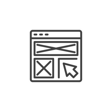 Web arayüzü tasarım simgesi. Mobil konsept ve web tasarımı için doğrusal biçim işareti. Tıklanabilir Prototip ana hat vektör simgesi. Sembol, logo çizimi. Vektör grafikleri