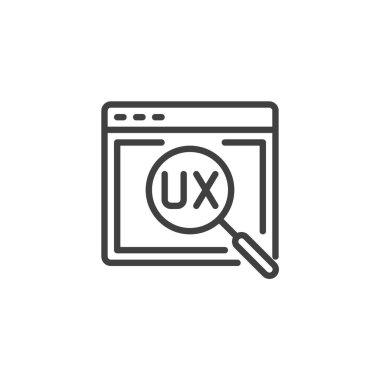 UX Araştırma Hattı simgesi. Mobil konsept ve web tasarımı için doğrusal biçim işareti. UX araştırma ana hatları vektör simgesi. Sembol, logo çizimi. Vektör grafikleri