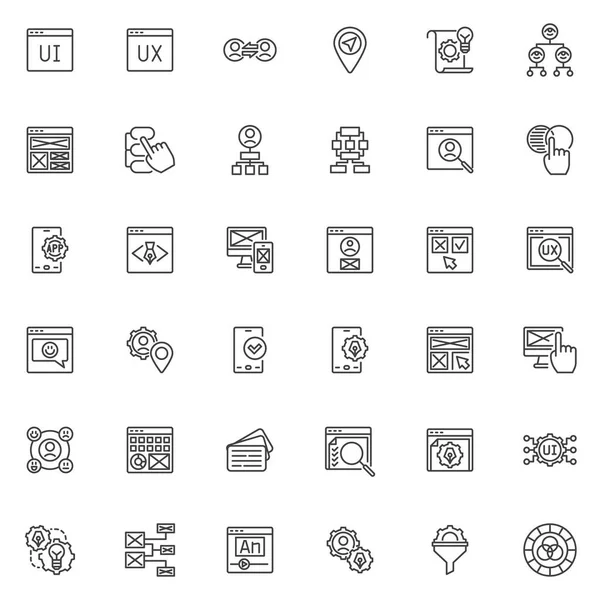Conjunto Iconos Línea Diseño Colección Símbolos Estilo Lineal Contorno Signos — Vector de stock