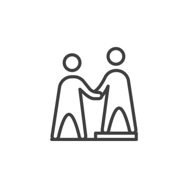 Yeni çalışan hattı simgesi yükleniyor. Mobil konsept ve web tasarımı için doğrusal biçim işareti. Biniş süreci ana hatları vektör simgesi. Sembol, logo çizimi. Vektör grafikleri