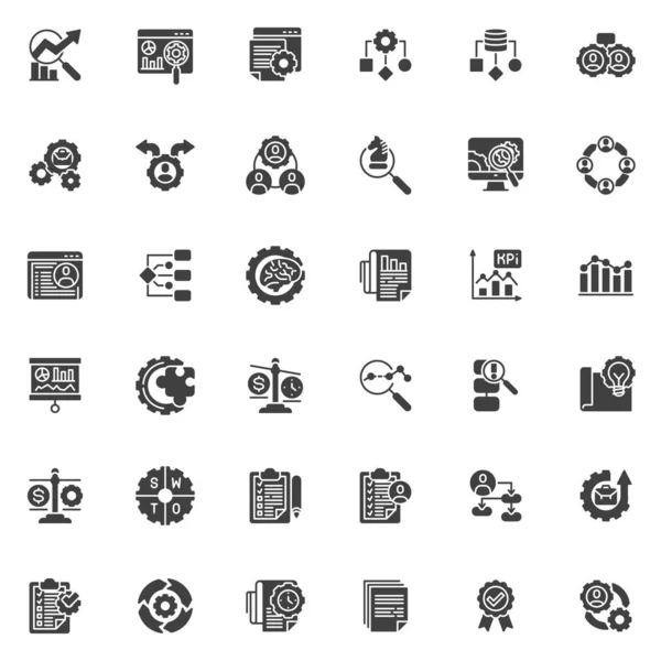 Business Analytics Vector Icons Set Modern Solid Symbol Collection Filled — Stock Vector