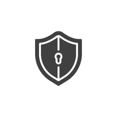 Anahtar deliği vektör simgesiyle kalkan. Asker, güvenlik mobil konsept ve web tasarımı için tabela doldurdu. Koruma kalkanı sembolü. Sigorta Sembolü, logo çizimi. Vektör grafikleri