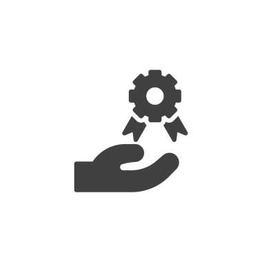 El ve ödül rozeti vektör ikonu. Mobil konsept ve web tasarımı için düz tabela. İnsan Başkenti sembolü. Sembol, logo çizimi. Vektör grafikleri