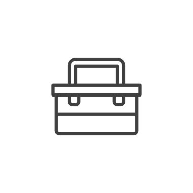 Araç kutusu çizgisi simgesi. Mobil konsept ve web tasarımı için doğrusal biçim işareti. Araç deposu ana hatlı vektör simgesi. Sembol, logo çizimi. Vektör grafikleri