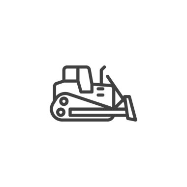 Buldozer doldurma çizgisi simgesi. Mobil konsept ve web tasarımı için doğrusal biçim işareti. Buldozer makinesi vektör ikonunu çiziyor. Sembol, logo çizimi. Vektör grafikleri