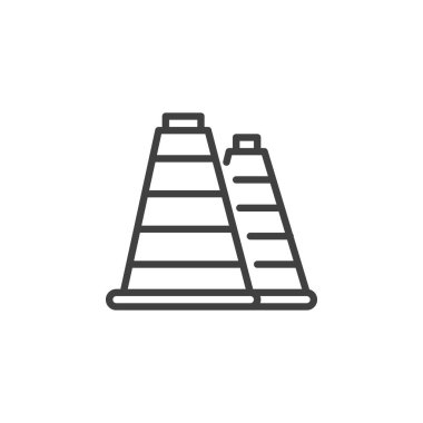 Trafik Konileri çizgi simgesi. Mobil konsept ve web tasarımı için doğrusal biçim işareti. Yapım konisi ana hatlı vektör simgesi. Sembol, logo çizimi. Vektör grafikleri