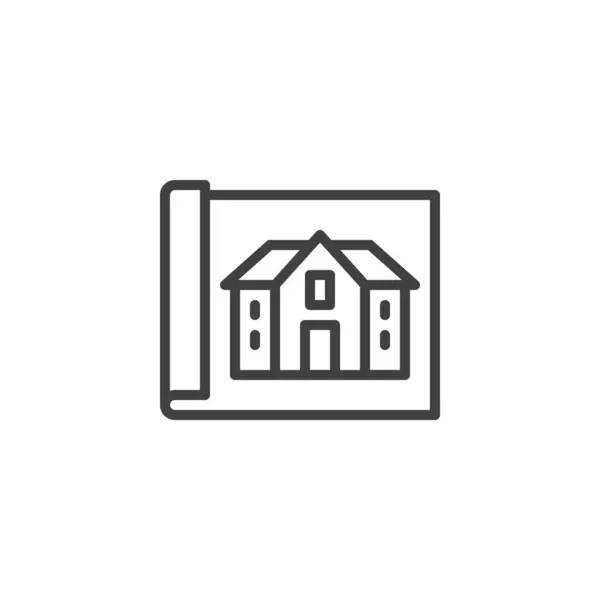 Ikona Projektového Řádku Architektonického Domu Lineární Styl Značky Pro Mobilní — Stockový vektor