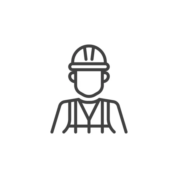 Icono Línea Construction Worker Ingeniero Con Cartel Estilo Revestimiento Sombrero — Vector de stock