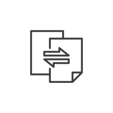 Dosya aktarım simgesi. Mobil konsept ve web tasarımı için dosyalar ve oklar doğrusal stil işareti. Veri transferi ana hat vektör simgesi. Sembol, logo çizimi. Vektör grafikleri