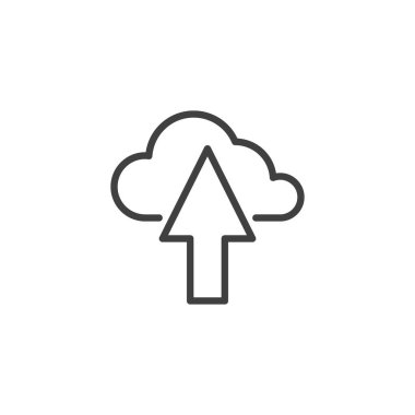 Veri satırı simgesi yükle. Mobil konsept ve web tasarımı için doğrusal biçim işareti. Bulut ve ok çizgisi vektör simgesi. Sembol, logo çizimi. Vektör grafikleri