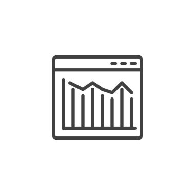 Web Analiz Hattı simgesi. Mobil konsept ve web tasarımı için doğrusal biçim işareti. Çizelge diyagramı olan Web Sayfası ana hatlı vektör simgesi. Sembol, logo çizimi. Vektör grafikleri