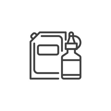 Koşullar ve sos çizgisi simgesi. Mobil konsept ve web tasarımı için doğrusal biçim işareti. Ketçap ve hardal ana hatlı vektör simgesi. Sembol, logo çizimi. Vektör grafikleri