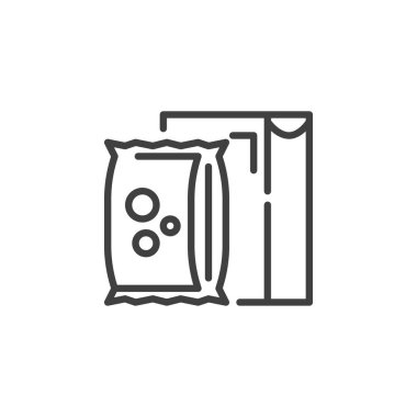 Mısır gevreği kutusu çizgisi simgesi. Seyyar konsept ve web tasarımı için abur cubur paketi doğrusal tabela. Yiyecek paketi ana hatlı vektör simgesi. Sembol, logo çizimi. Vektör grafikleri