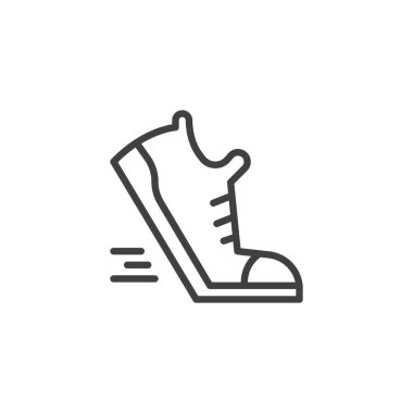 Çalışan ayakkabı çizgisi simgesi. Mobil konsept ve web tasarımı için doğrusal biçim işareti. Spor ayakkabısı ana hatları vektör simgesi çalıştırılıyor. Sembol, logo çizimi. Vektör grafikleri