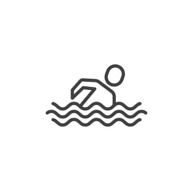 Yüzme sporu ikonu. Mobil konsept ve web tasarımı için doğrusal biçim işareti. Yüzücü çizgisi vektör simgesi. Sembol, logo çizimi. Vektör grafikleri