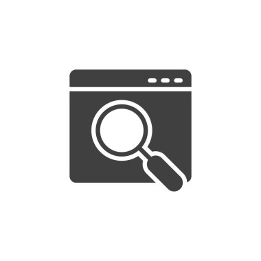 Web sitesi penceresi ve büyüteç vektör simgesi. Mobil konsept ve web tasarımı için düz tabela. Web arama simgesi simgesi. Sembol, logo çizimi. Vektör grafikleri